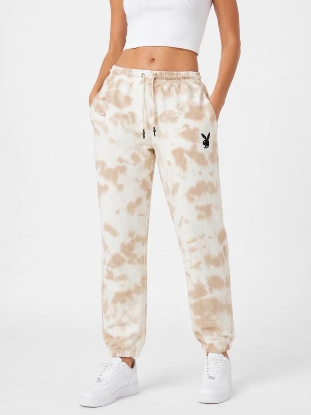 Playboy x Misguided white and beige tie-dye sweatpants